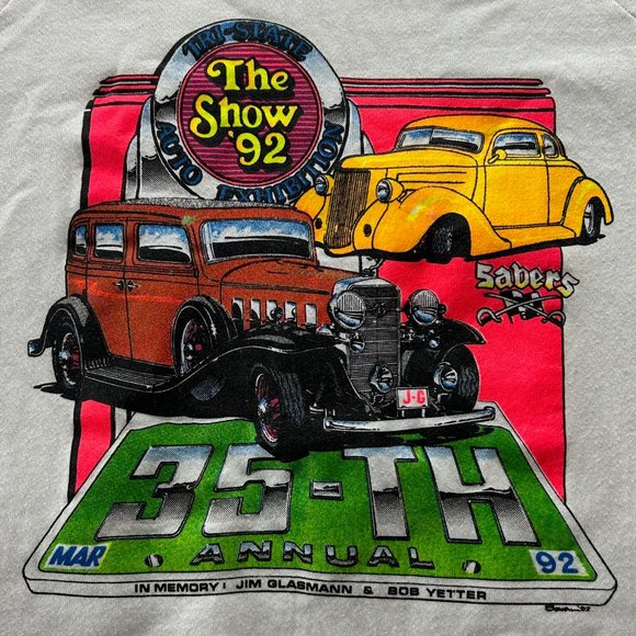 Vintage 1992 Hot Rod Car Show Neon Crewneck Sweatshirt 90s Retro Unisex … - Picture 6 of 15
